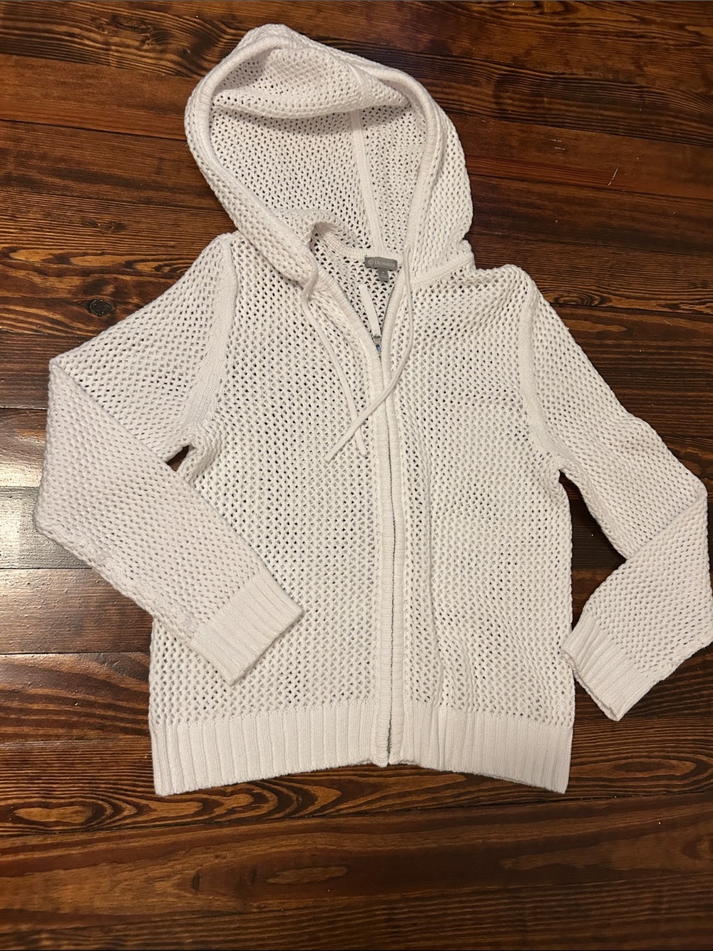 Talbots White Open-Knit Hooded Zip Cardigan
